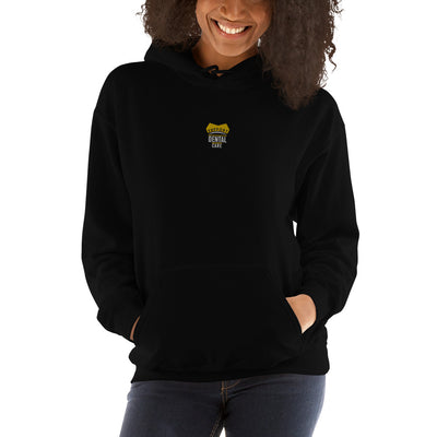 Black hoody with a logo in the centre - support dental care